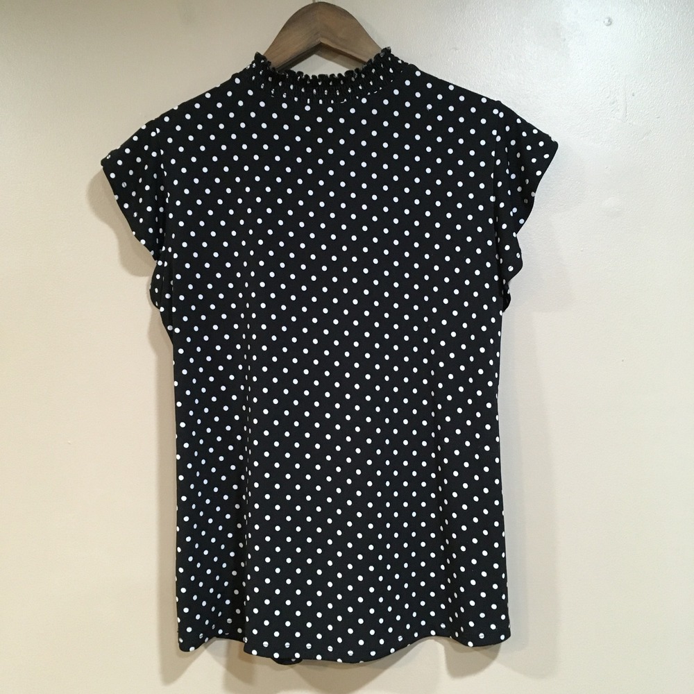 Adrienne Vittadini Lace Polka Dot Blouse Womens M Black White Classic Retro Mod - Picture 6 of 10